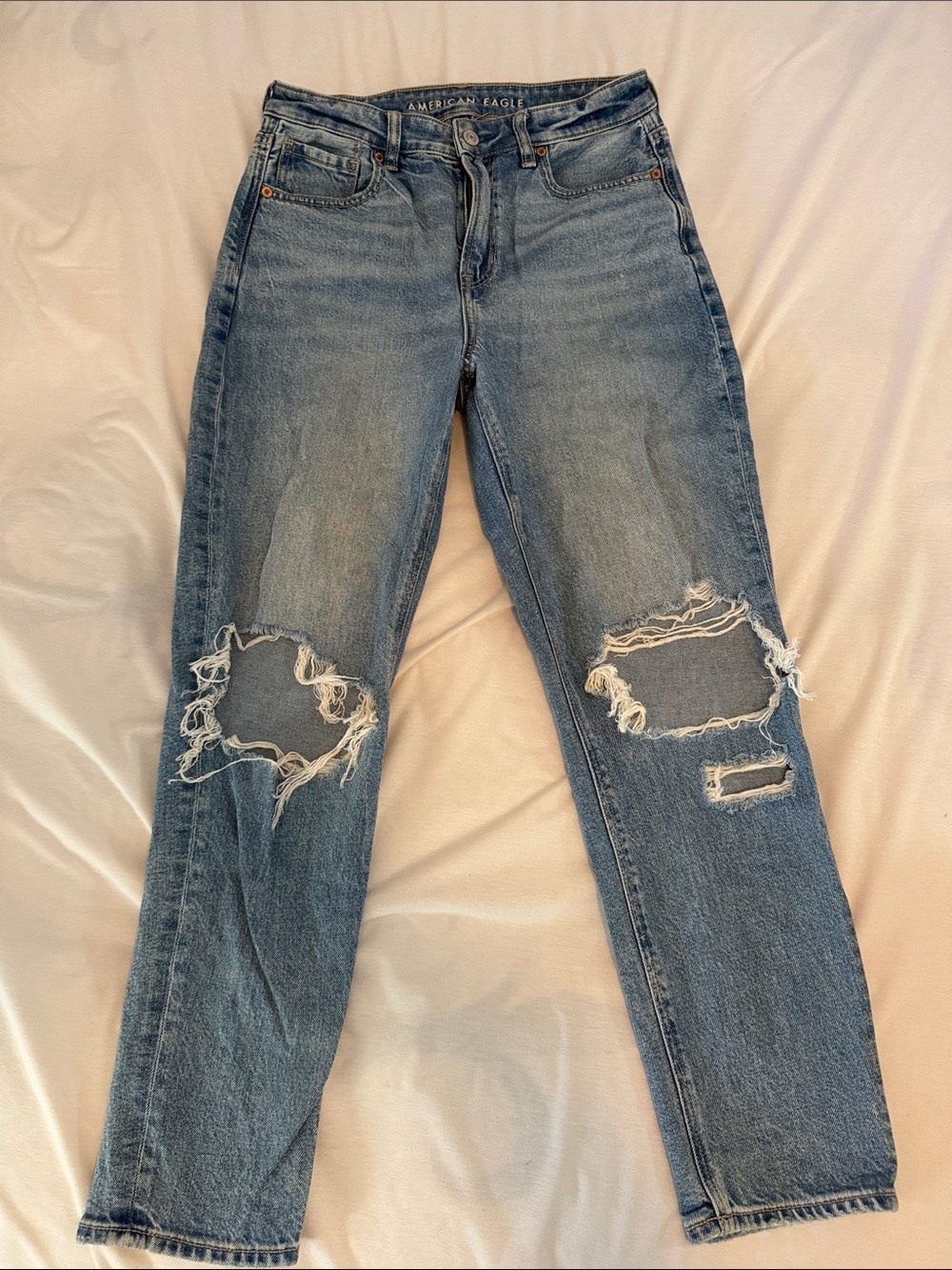 American Eagle Outfitters Distressed Light Blue Straight Leg Jeans